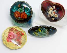 Russian Floral Lacquered Hand Painted Brooches 27.4g
