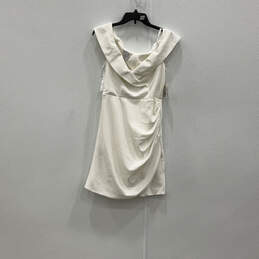 NWT Womens White Ruffled Sleeveless Stretchable Back Zip Sheath Dress Sz 8