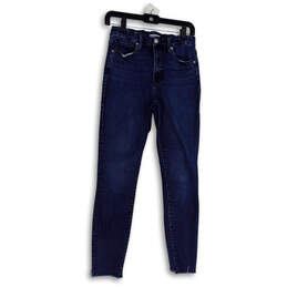 Womens Blue Denim Medium Wash Raw Hem Skinny Leg Jeans Size 8/29