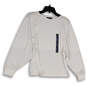 Womens White Long Balloon Sleeve Round Neck Pullover Sweater Size XS image number 1