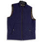 Mens Blue Chevron Sleeveless Mock Neck Pockets Quilted Full-Zip Vest Size L image number 1