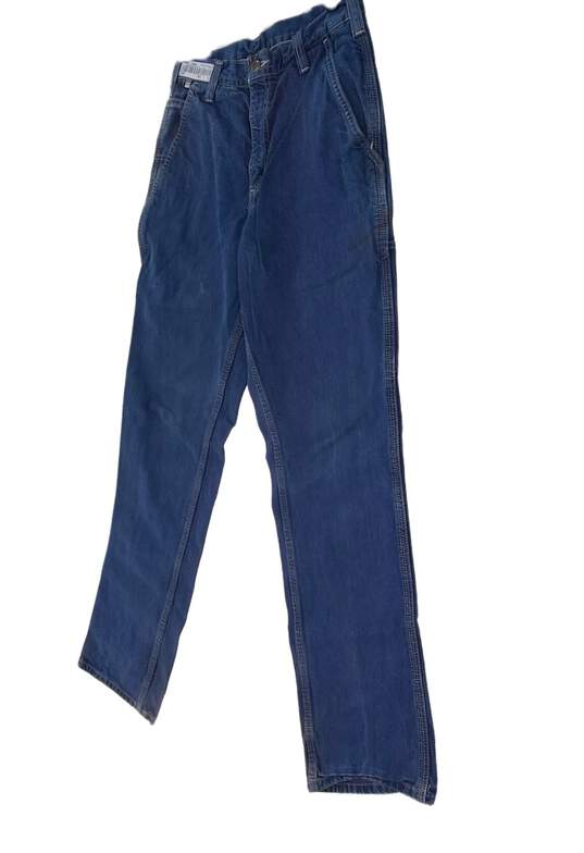 Men's Blue Denim Medium Wash Pockets Casual Straight Jeans Size 30 image number 2
