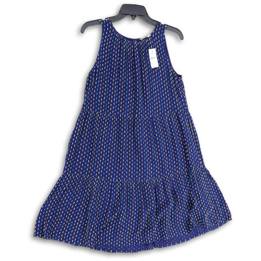 NWT Womens Navy Blue Pleated Sleeveless Keyhole Back A-Line Dress Size S image number 1
