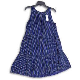 NWT Womens Navy Blue Pleated Sleeveless Keyhole Back A-Line Dress Size S
