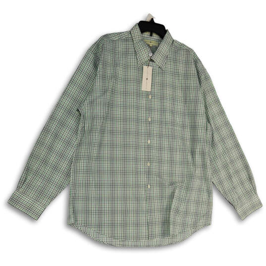 NWT Mens Green White Long Sleeve Point Collar Button-Up Shirt Size X-Large image number 2