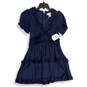 NWT Womens Navy Cullen Ruffle Trim Short Sleeve Back Zip Mini Dress Size M image number 1