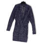 Womens Blue Knitted Heather Long Sleeve Wrap V-Neck Sweater Dress Size M image number 1