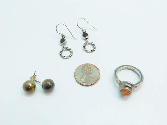 Artisan 925 Sunstone Cabochon Ring & Garnet Drop & Ball Post Earrings image number 6