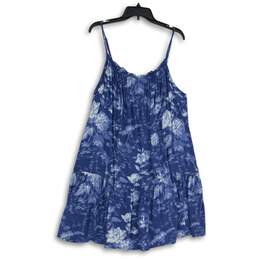 H&M Womens Blue Floral Ruffle Sleeveless Spaghetti Strap Mini Dress Size 14