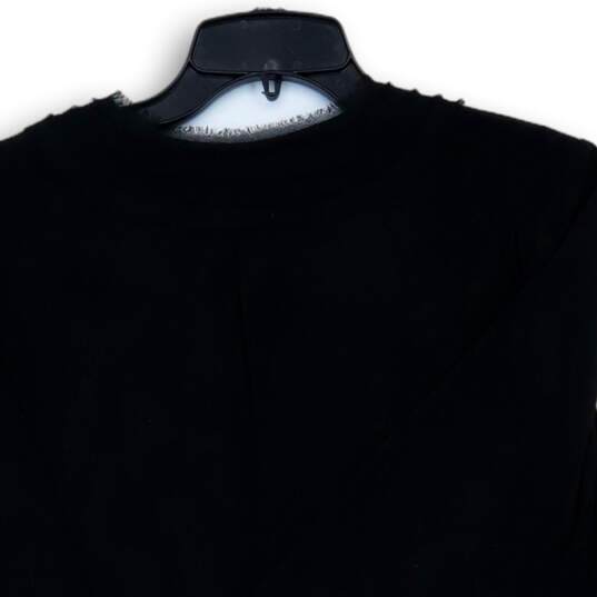 Womens Black Split Neck 3/4 Sleeve Pullover Blouse Top Size 2 image number 4