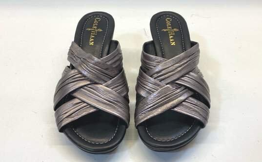 Cole Haan Silver Leather Wedge Sandals Shoes Size 5 B image number 4
