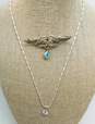 Contemporary 925 Cubic Zirconia Swirl Pendant Bar Chain Necklace & Swans & Blue Glass Teardrop Brooch 21.2g image number 1