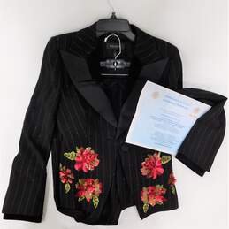 Black And Red Pinstripe Floral Sequins Blazer Pants Suit Separates