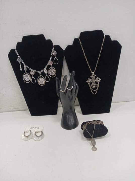 5pc Gothic Silver Tone Jewelry Bundle image number 1