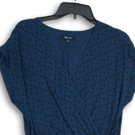 Madewell Womens Blue Black Polka Dot Short Sleeve V-Neck A-Line Dress Size M image number 3