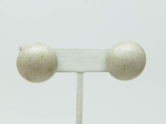 Vintage Crown Trifari Brushed Silver Tone Clip-On Earrings 15.7g image number 1
