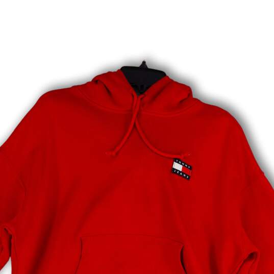Mens Red Long Sleeve Kangaroo Pockets Stretch Pullover Hoodie Size Large image number 3