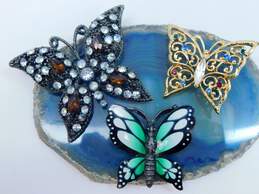VNTG Enamel & Rhinestone Butterfly Brooches