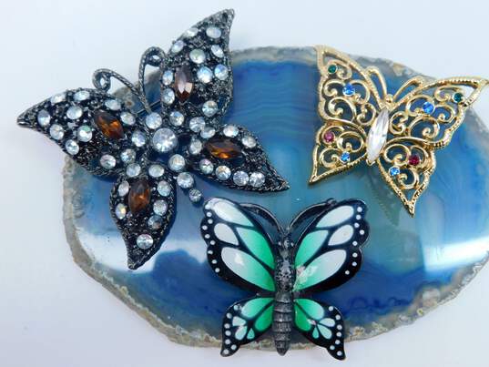 VNTG Enamel & Rhinestone Butterfly Brooches image number 1