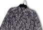 Womens Gray Blue Floral Collared Long Sleeve Pocket Button-Up Shirt Size M image number 3