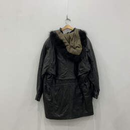 Womens Black Long Sleeve Fur Trim Hooded Full-Zip Parka Coat Size XXL