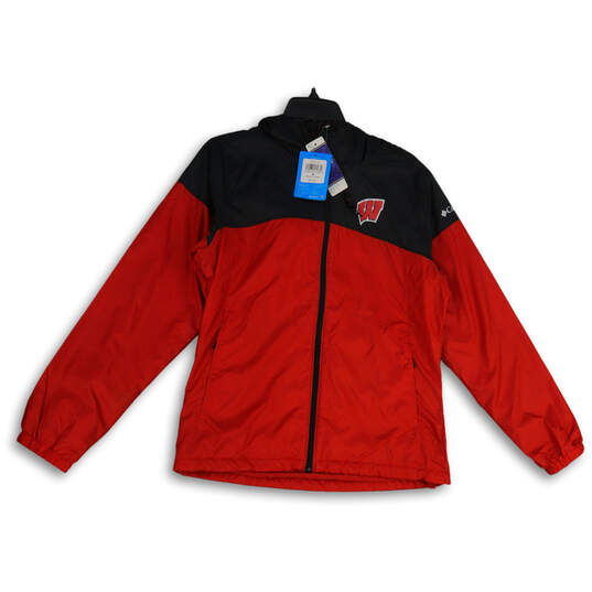 NWT Womens Red Black Wisconsin Badgers Full Zip Windbreaker Jacket Size M image number 1