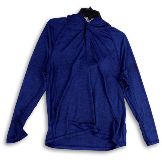 Mens Blue Long Sleeve Stretch Snap Front Hooded Pullover T-Shirt Size M image number 1