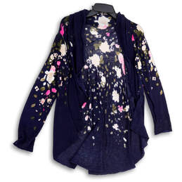 NWT Womens Blue Floral Long Sleeve Open Front Cardigan Sweater Size PL