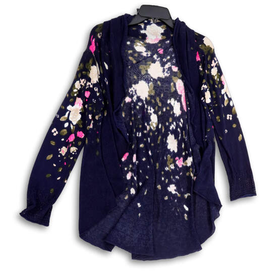 NWT Womens Blue Floral Long Sleeve Open Front Cardigan Sweater Size PL image number 1