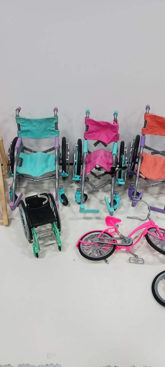 Bundle of 9 Assorted Doll Accessories Chair, Bikes and Wheelchairs image number 3