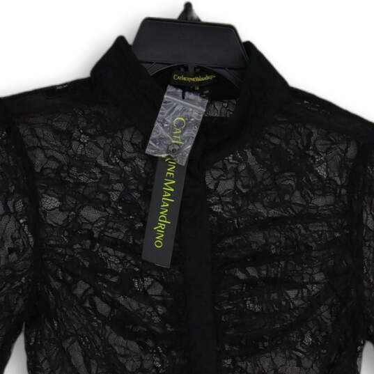 NWT Womens Black Lace Collared Long Sleeve Button Front Blouse Top Size 10 image number 3