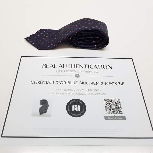 AUTHENTICATED MENS CHRISTIAN DIOR BLUE 100% SILK NECKTIE 54in image number 1