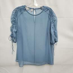 Ted Baker WM's Hilda Ruched Sleeve Mid Blue Chiffon Blouse Top Size 5