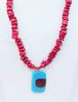 Artisan Dyed Coral & Faux Lapis Art Glass Pendant Necklaces image number 3
