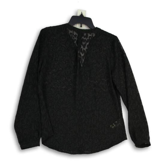 NWT Ann Taylor Womens Black Lace Split Neck Long Sleeve Blouse Top Size Medium image number 2