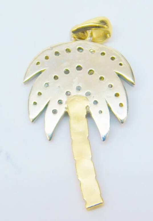 14K Two Tone Gold 0.27 CTTW Diamond Palm Tree Pendant- For Repair 3.8g image number 3