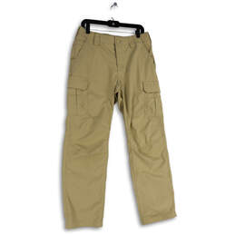 Mens Khaki Flat Front Flap Pocket Straight Leg Cargo Pants Size 32x34