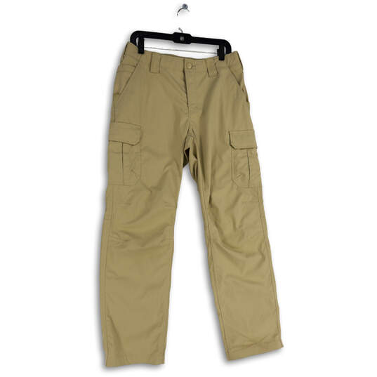 Mens Khaki Flat Front Flap Pocket Straight Leg Cargo Pants Size 32x34 image number 1