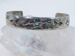 Southwestern Artisan 925 Sterling Silver Turquoise Inlay Cuff Bracelet 21.9g