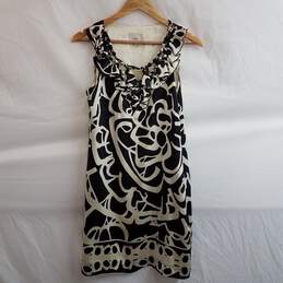 Eci New York 100% Silk Sleeveless Navy Ruffle Sheath Floral Dress Black/White Size 4