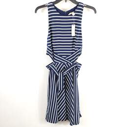 Anthropologie Women Blue Striped Belted Dress M
