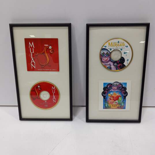 Set of 2 Framed Buena Vista Art on Call Pre-Press Mermaid & Mulan CDs image number 1
