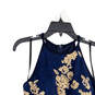 Womens Blue Gold Floral Halter Neck Back Zip Fit & Flare Dress Size 10P image number 3