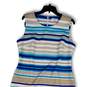 Womens Blue Gray Striped Sleeveless Round Neck Back Zip Sheath Dress Sz 14 image number 4