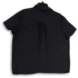 Womens Black White Polka Dot Short Sleeve Collared Button-Up Shirt Size L alternative image