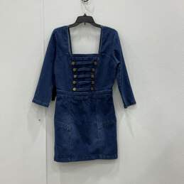 NWT Bebe Womens Blue Laena Puff Sleeve Fitted Jean Mini Dress Size 10