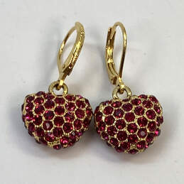 Designer Joan Rivers Gold-Tone Pink Rhinestone Puffy Heart Dangle Earrings alternative image