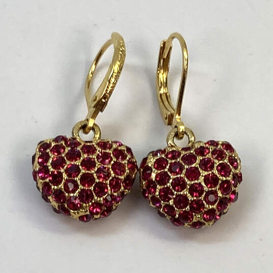 Designer Joan Rivers Gold-Tone Pink Rhinestone Puffy Heart Dangle Earrings image number 2