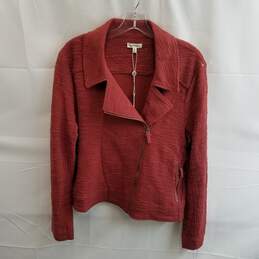 Max Studio Women's Red Cotton Textured Knit Moto Jacket Size XL