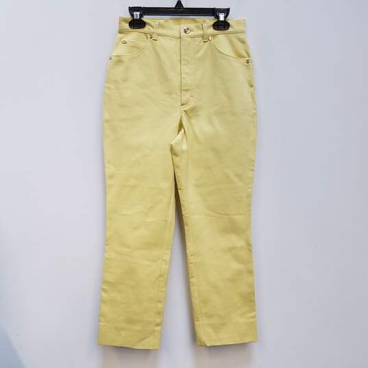 Womens Yellow Coin Pockets Light Wash Mid Rise Denim Straight Jeans Size 34 image number 1